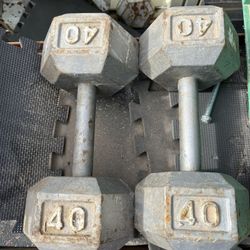 40lb Hex Iron Dumbbell Set Weights 
