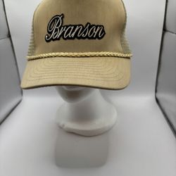 Branson Snapback Rope Trucker Hat Tan One Size Adjustable Mesh Back.