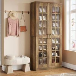 J0410 new in box Tall Shoe Cabinet with Doors, 8-Tier Shoe Storage with Adjustable Shelves, Modern Shoe Organizer Shoe Rack Cabinet for Entryway, Hall