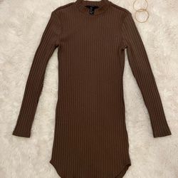 Small Brown Ribbed Sweater Dress 
