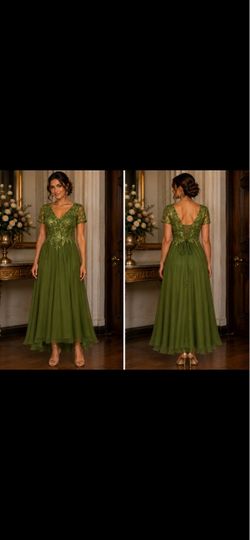 Olive Green Lace Bodice Formal Dress