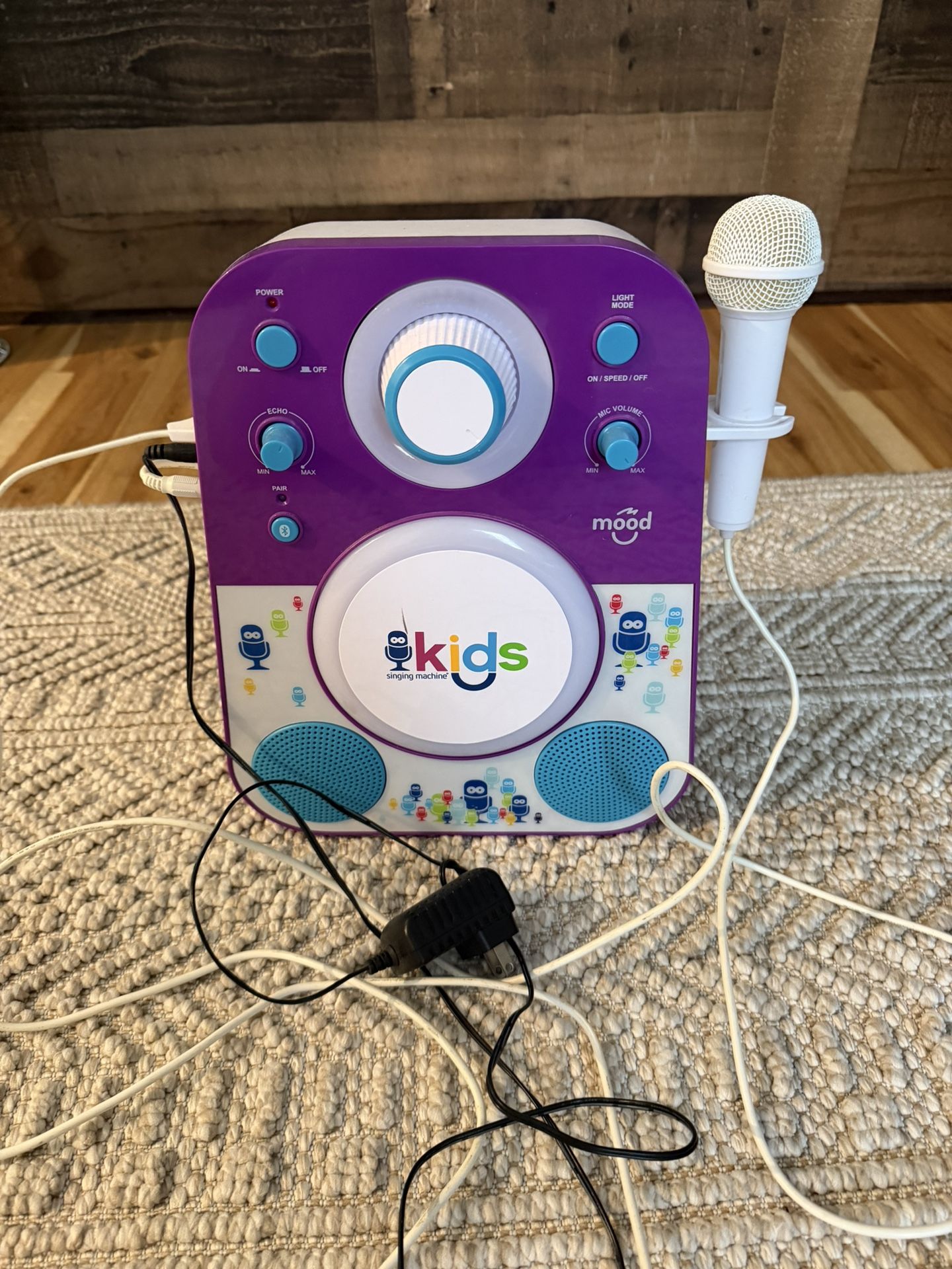 The Singing Machine Kids Mood LED Glowing Bluetooth Sing-Along Speaker with Wired Youth Microphone Doubles as a Night Light, Purple/Blue