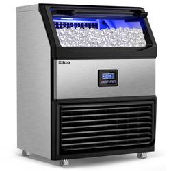 Commercial Ice Maker Machine 450LBS/24H,77Lbs Storage,144Pcs/10Min Fast Ice Making in 8-15 Mins,Stainless Steel, Freestanding Under Counter For Bar, R