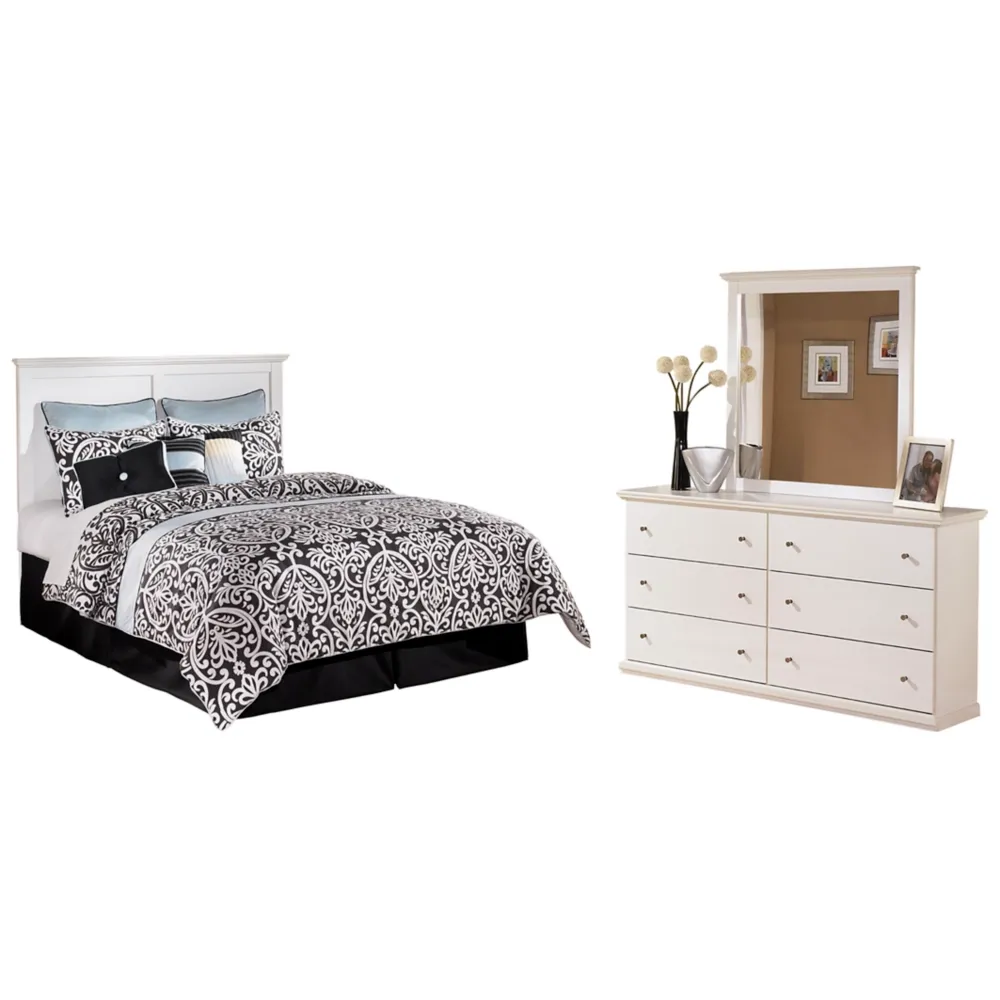 Bostwick Shoals Queen/Full Panel Headboard Bed with Mirrored Dresser Immense Liquidation