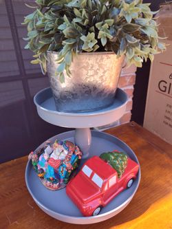 Two-Tier Decorative Tray Stand with All Christmas decorations centerpiece ADORNOS NAVIDENIOS farmhouse decor All together only 80$ Hi QUALITY items