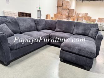 NEW Black Fabric Sectional Sofa and Ottoman Set Couch Ashley Style Corner Seccional Discount BIG Couch SALE Furniture Warehouse Clearance Many color