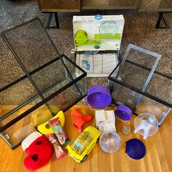 Hamster Cages W/ Wheels, Toys , Etc.