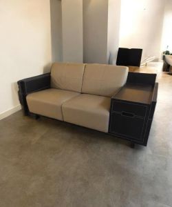 Modern Beige Vinyl Loveseat with Built-In Storage – From $650 📦 Florida