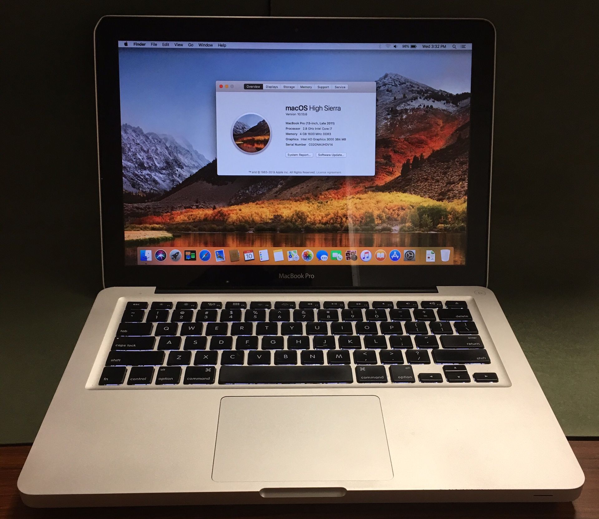 Apple MacBook Pro 13-inch 2011, i7, 4GB, 256GB SSD