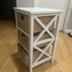 White Cabinet With Storage Basket 