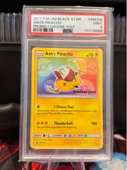 Pokemon PSA 9 Ash’s Pikachu #SM108 Promo I Choose You!