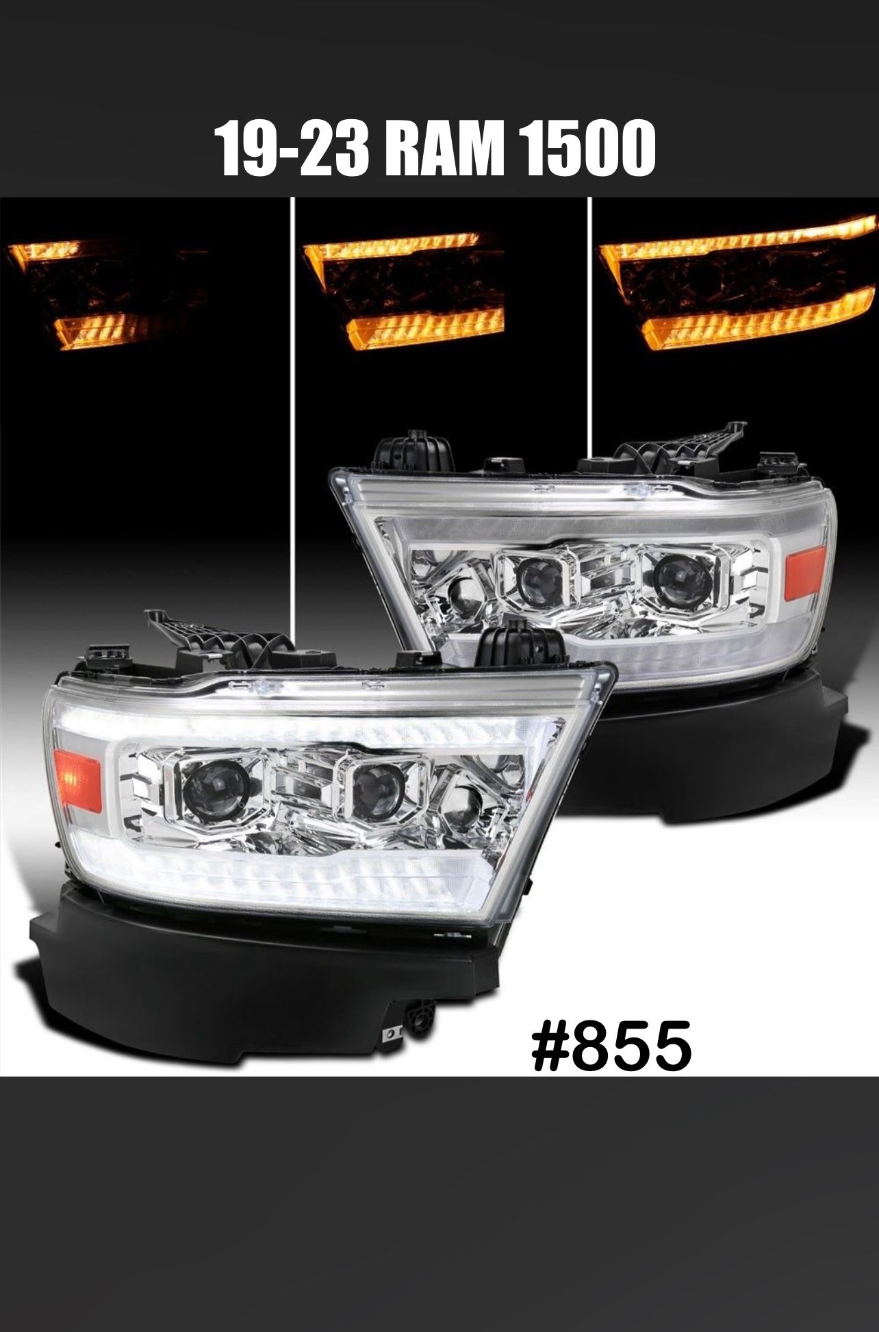 SET OF 2019 TO 2024 DODGE RAM 1500 PROJECTOR HEADLIGHTS SWITCHBACKS CHROME