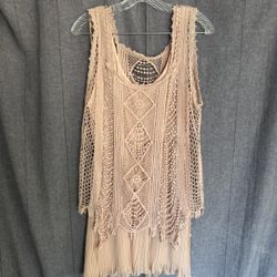 Crochet Lace Forest Fairy Grunge Coquette Boho Whimsical Romance Silk Blend Dress large Pretty Angel