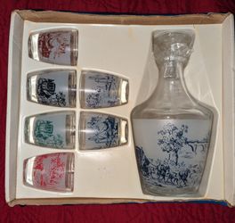 Vintage 1950's Barware - Verrerie Cristallerie D'Arques French Country Decanter with 6 Shot Glasses