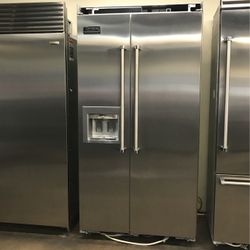 Viking 42” Wide Stainless Steel Side By Side Built In Refrigerator 