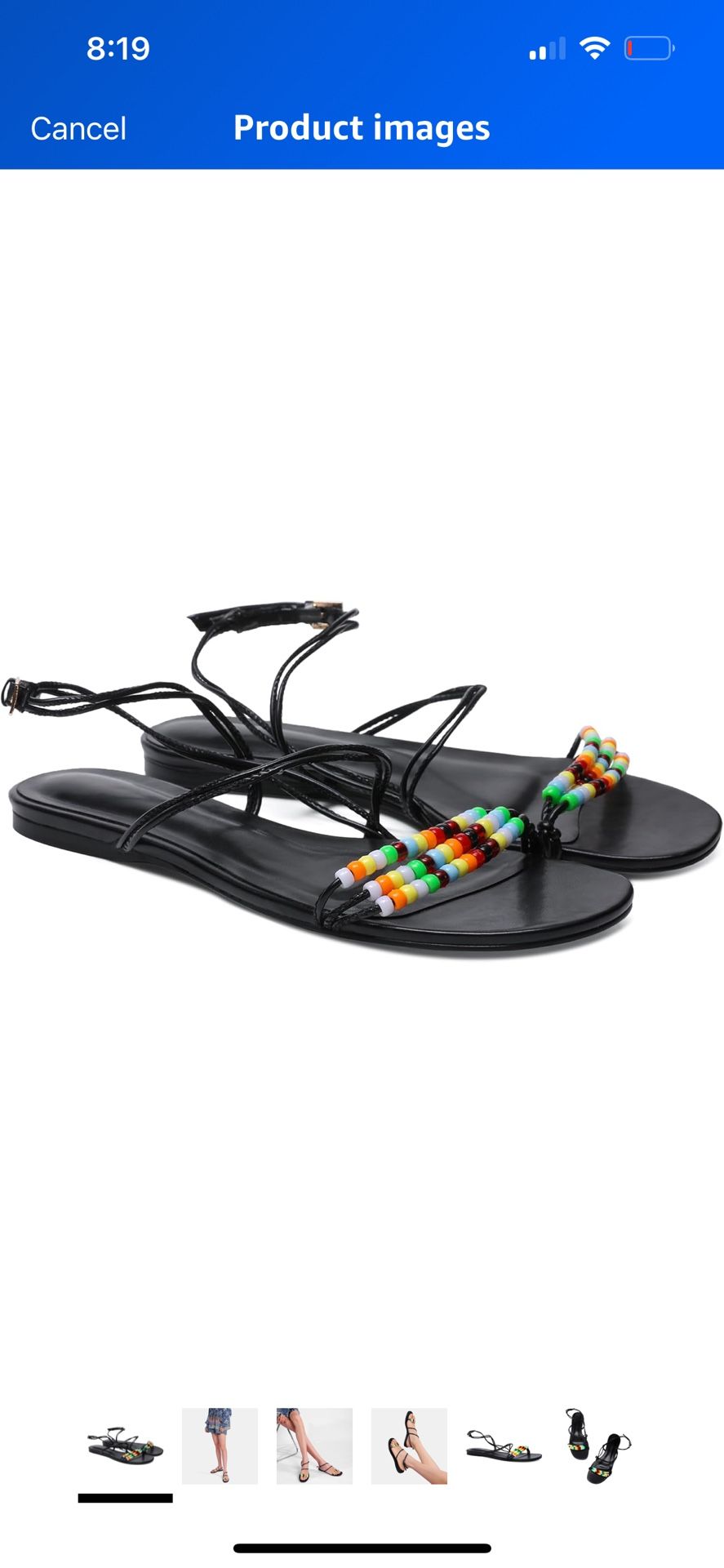 Beaded Flat Sandals for Women Ankle Strap Open Toe Slide Sandals Lace up Casual Summer Dressy Beach Sandals