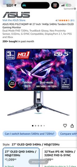 Brand new opens one time to check asus rog monitor OLED 540-720 HZ