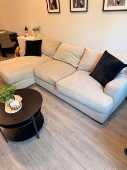 Beige Corduroy Sectional Sofa with Chaise