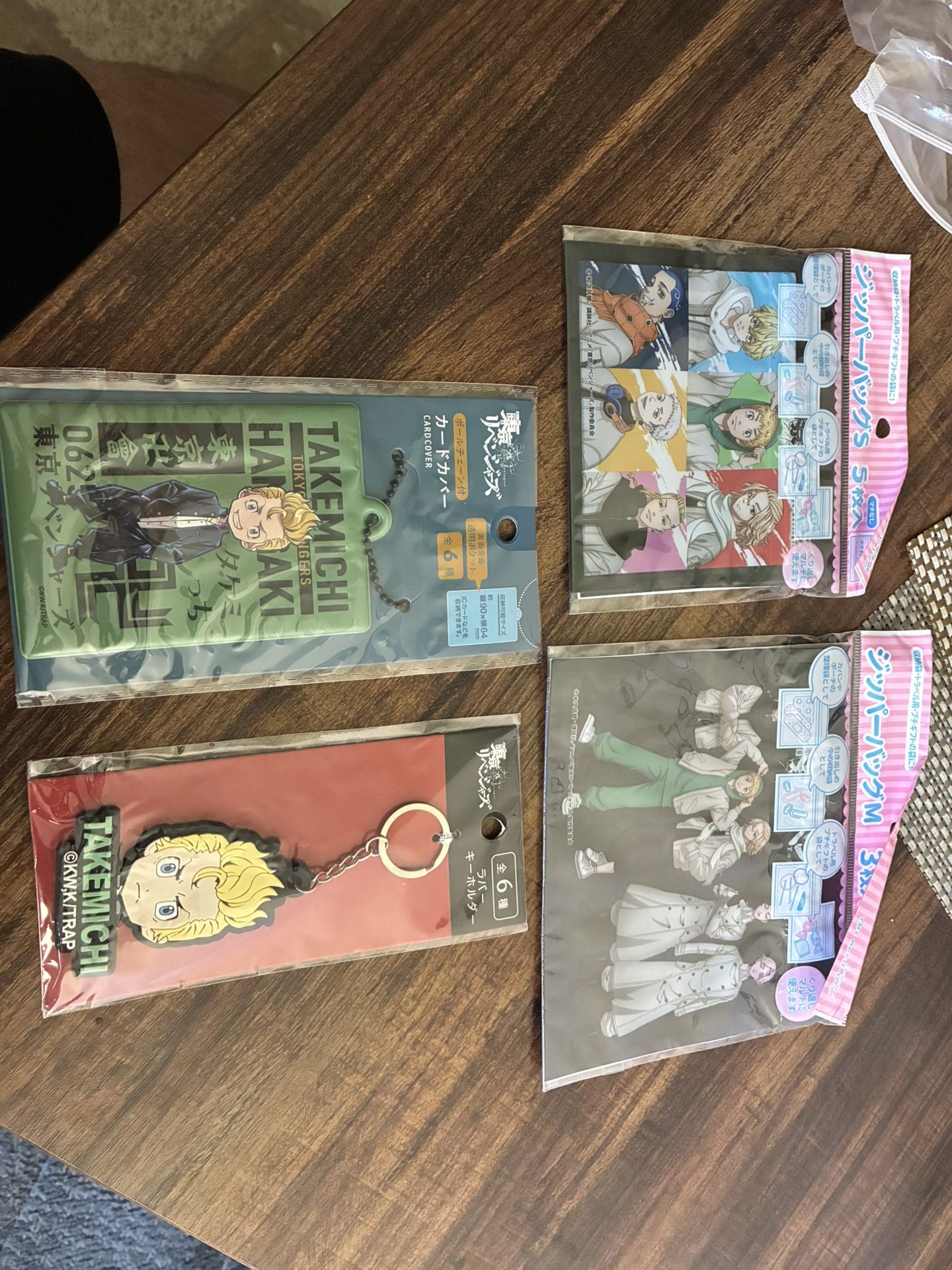 Tokyo Revengers Anime Goods Set – Takemichi Rubber Keychain, Card Case, Zipper Bags