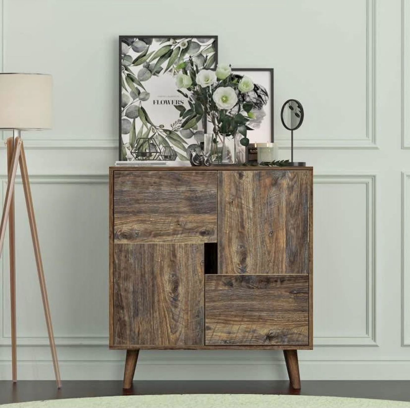 Buffet Cabinet Storage Wooden Floor Sideboard with Doors and Shelves