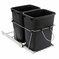 New Sliding Pull Out Double Trash Bins 35 Quart Kitchen Cabinet Black