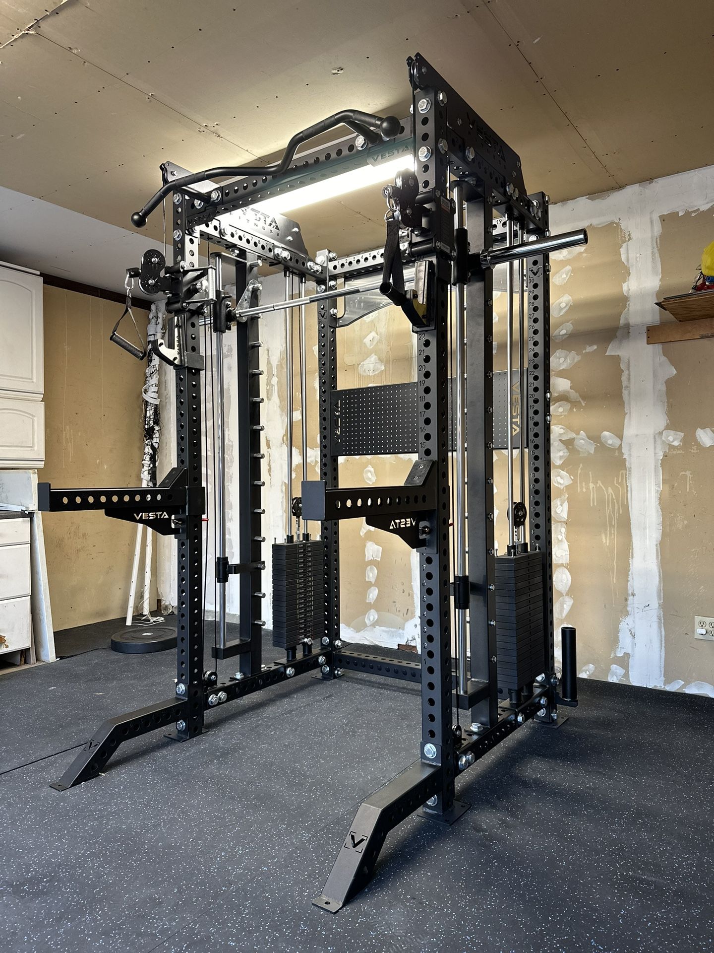 PRO SERIES Ultimate Half Rack Functional Trainer w/Smith Machine Bar | 400lb Stack | Gym Equipment | Fitness | Commercial | Squat Rack