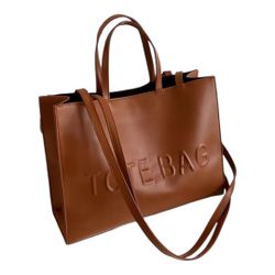 Brown Leather Tote Bag with Shoulder Strap