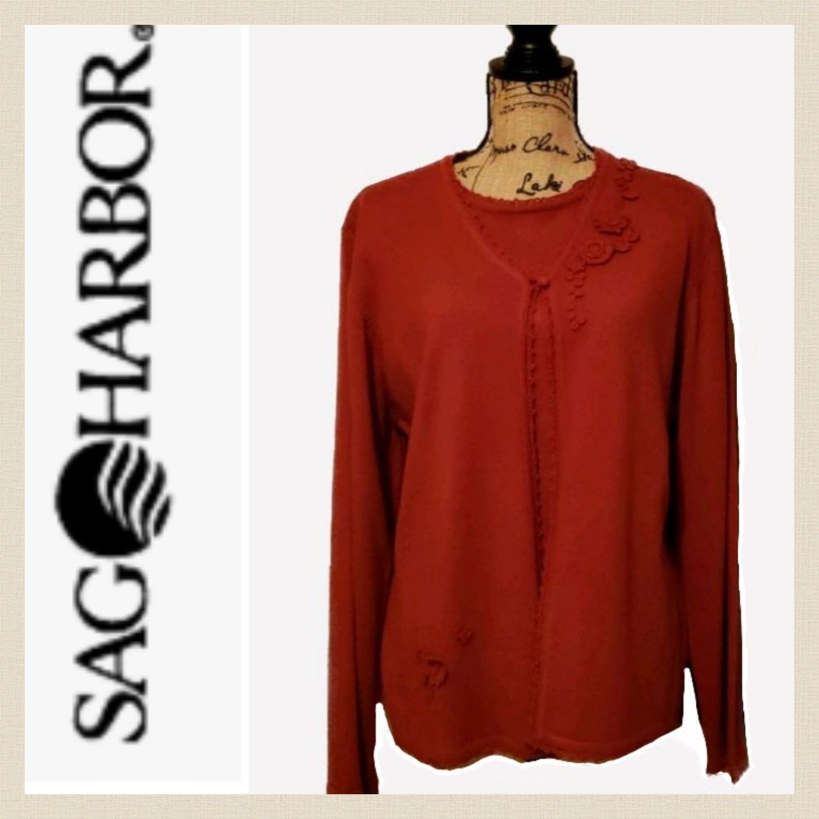 Sag Harbour Mock Cardigan Crimson Red  L