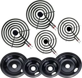 Porcelain Drip Pans & MP22YA Electric Stove Burner Set, 2×8” & 2×6” Stove Drip Pans