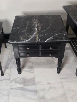 Marble End Table With 4 Knob Drawer