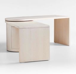 Crate and Barrel 64” Whitewashed Ash Rotating Large Desk with Storage