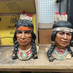 Antique Universal Statuary Corp 1966 Native American Chief And Indian Princess