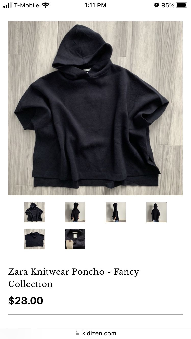 NEW Zara Fancy Deep Blue Navy Blue Knit Sweater Hoodie Poncho Size 140cm Teen Women XS