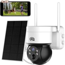 OVQ Solar Security Camera Wireless Outdoor, 4MP Solar/Battery Powered Camera for Home Security, Pan/Tilt 2.4GHz WiFi Camera with PIR, 2-Way Audio, Clo