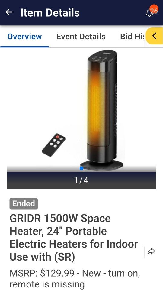 Space Heater for Indoor Use, 34" Space Heater for Large Room, 1500W Tower Heater