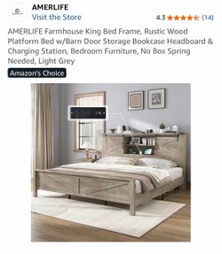 Amerlife King Farmhouse Style Bed-frame $250