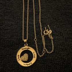 16” Sterling Silver 925 Necklace And Stainless Steel Pendant With Heart And Rhinestones 