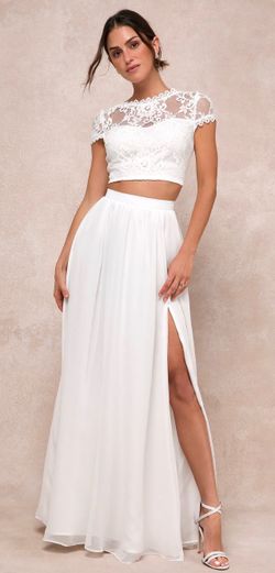 Lulus White Lace Two-Piece Maxi Dress