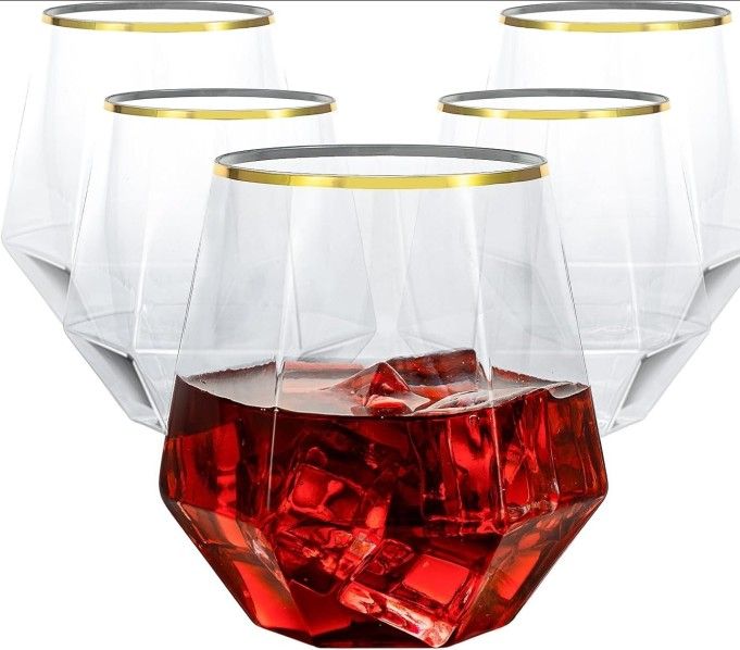 New 40 PCS Diamond Stemless Plastic Wine Whiskey Glasses, 12 Oz Disposable Cocktail Glasses