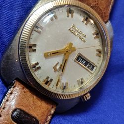Bulova Turning Fork 218 N2 1972 Day Date Humming Collectible Men's Watch