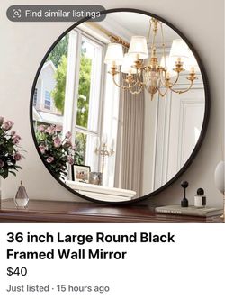 36 Inch Round Black Framed Wall Mirror