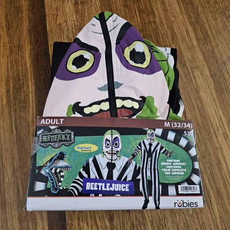 New Beetlejuice Adult Hooded Jumpsuit Halloween Costume sz M *Pick-up In Great Bridge*