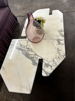 White Marble Top Coffee Table with Metal Base