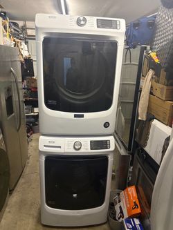 Maytag  Stackable  Washer and gas dryer  Excellent working condition  Heavy duty  Commercial quality  W27 D31.5 H76 Washer 4.5 cu ft Dryer 7.4 cu ft 3