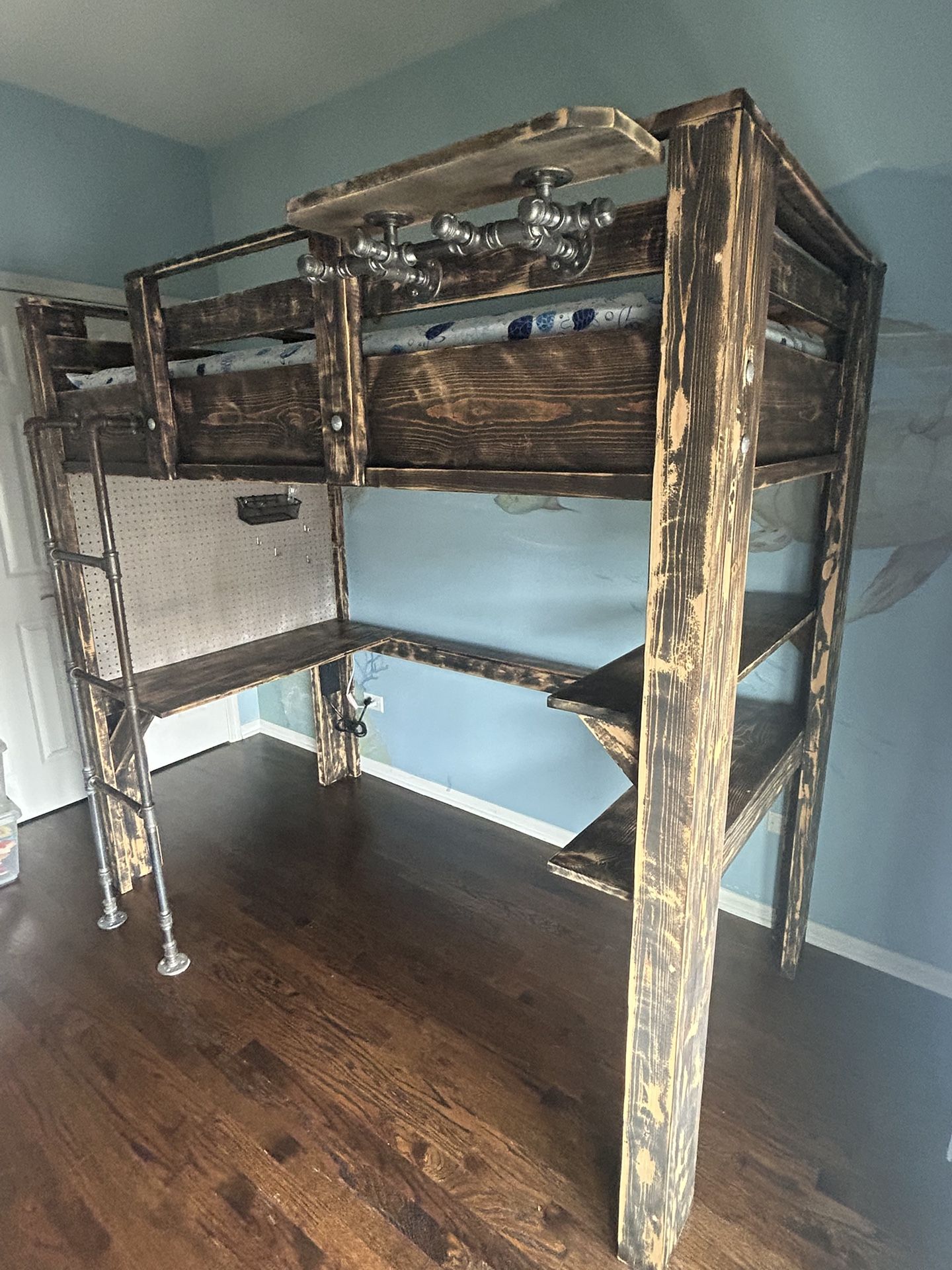 Twin Loft Bed with Desk and Shelves. Plus Seperate Shelf