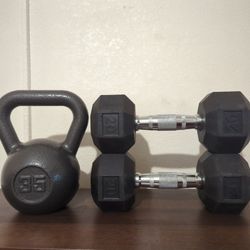 35lb Kettlebell & a pair of 20lb Dumbbells