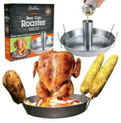 Camerons Deluxe Stainless Steel BBQ Beer Can Chicken Roaster w/Vegetable Clips