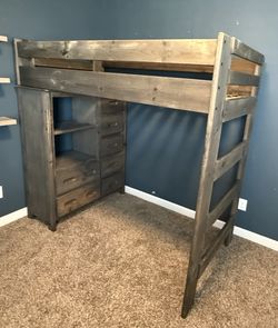 Loft Bed w/ Storage Dresser & Bookshelves - Great For Kids – Solid Wood! $250