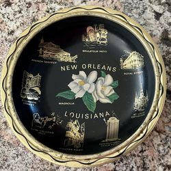 Vintage New Orleans, Louisiana Metal 11" Round Serving Tray Souvenir Black /Gold