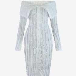 Off The Shoulder Mesh Button-Down Dress